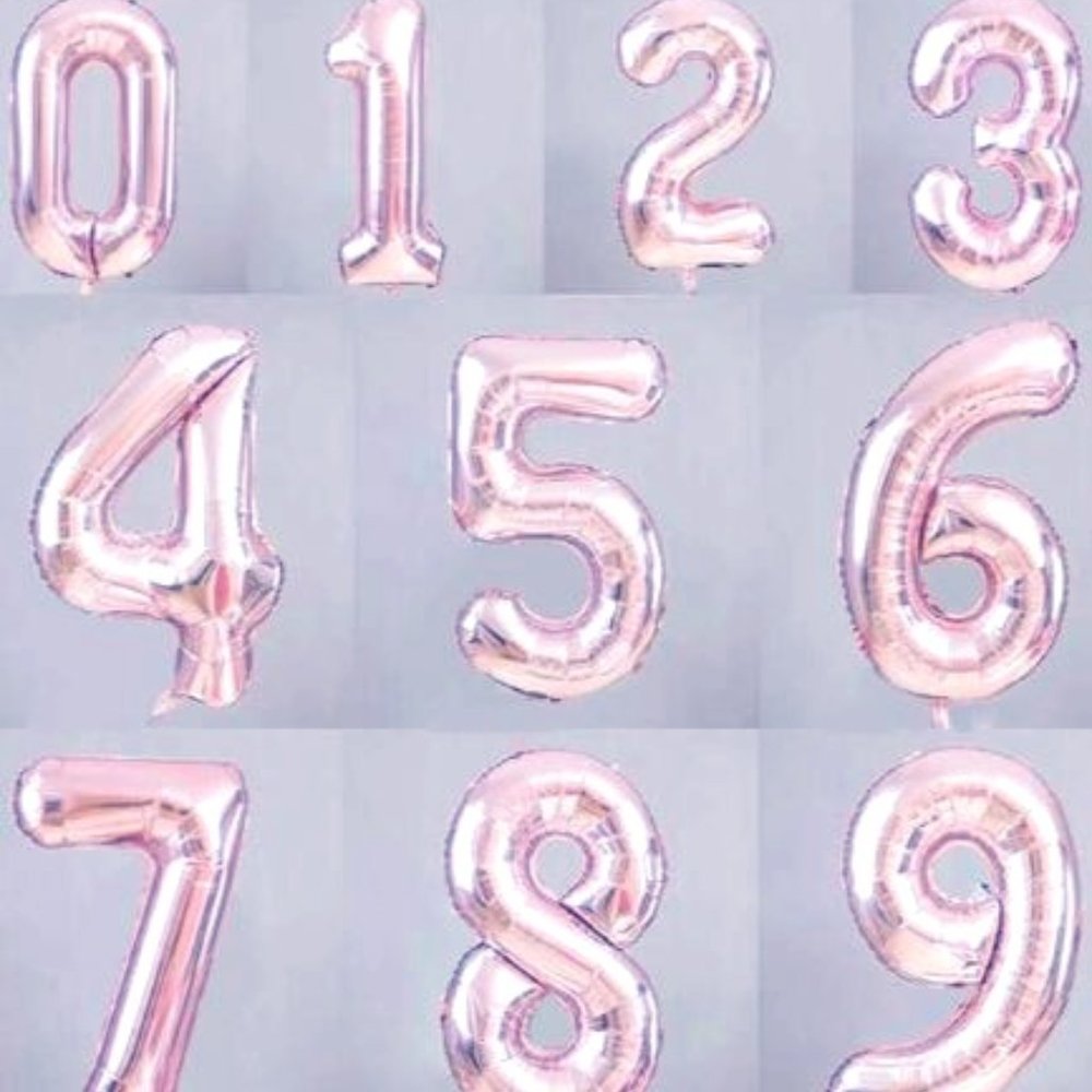 Rose Gold Number Balloons-3,4,8